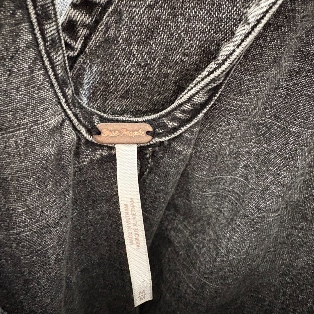Free People Washed Black Denim Button-Front Mini Dress - Picture 7 of 8
